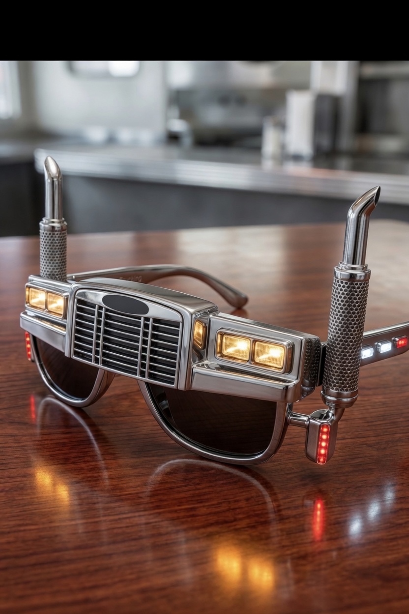 Cascade Hauler style — chrome aero-cab face with square headlight clusters and angled-cut stacks