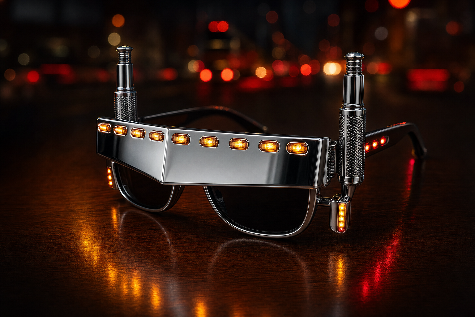 Best Pro Optics chrome eyewear with amber LED markers and twin chrome stack accents