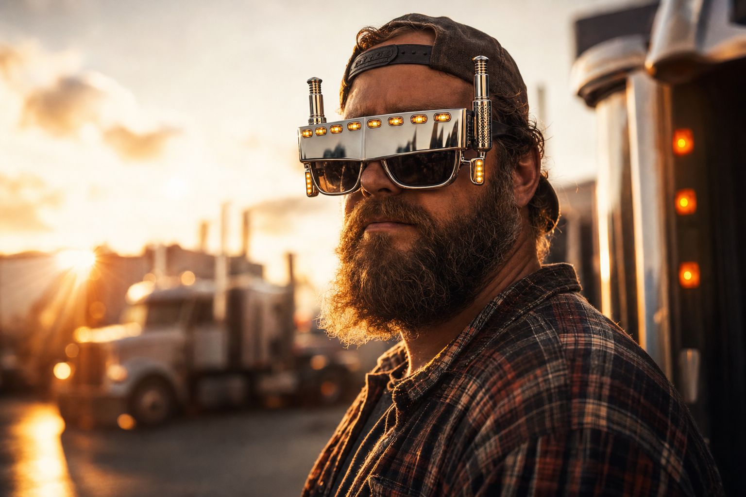 Truck driver wearing Best Pro Optics at sunset