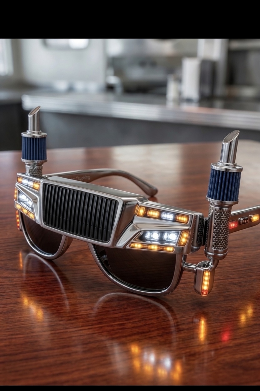 Nordic Hauler style — polished chrome grille face with twin blue-filter intake stacks